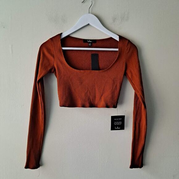 NWT Lulus Best Babe Long Sleeve Crop Top Ribbed Knit Rust Orange Womens Size XS - Picture 6 of 11
